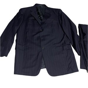Ermenegildo Zegna dark blue navy striped wool blazer 48R